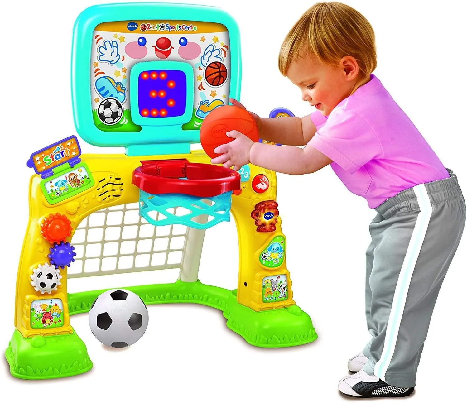 VTech 3-in-1 Sports Centre, Baby Interactive Toy with Colours and Sounds, Learning with Role-Play, Suitable for Baby Boys & Girls from 12 to 36 Months (Yellow/Blue), English Version, 66x58x44 cm