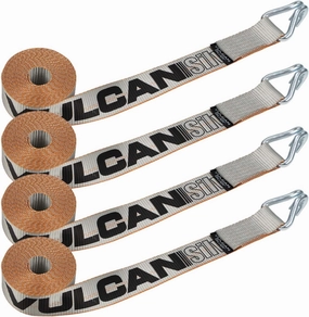 VULCAN Winch Strap with Heavy Wire Hook - 2 Inch x 15 Foot - 4 Pack - Silver Series - 3,300 Pound Safe Working Load