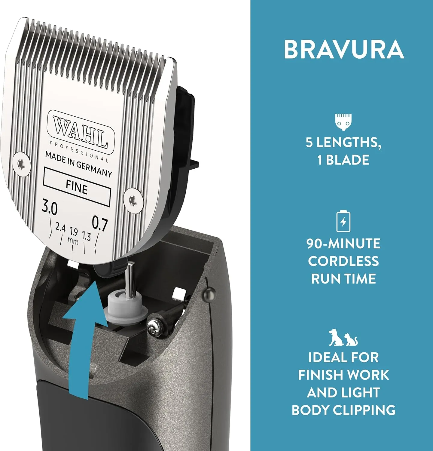 Wahl Professional Animal Bravura Pet, Dog, Cat, and Horse Corded/Cordless Clipper Kit, Gunmetal (#41870-0425)