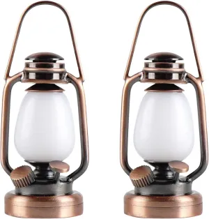 Waldosia 2PCS 1:12 Scale Dollhouse Miniature LED Oil Lamp Lantern Set