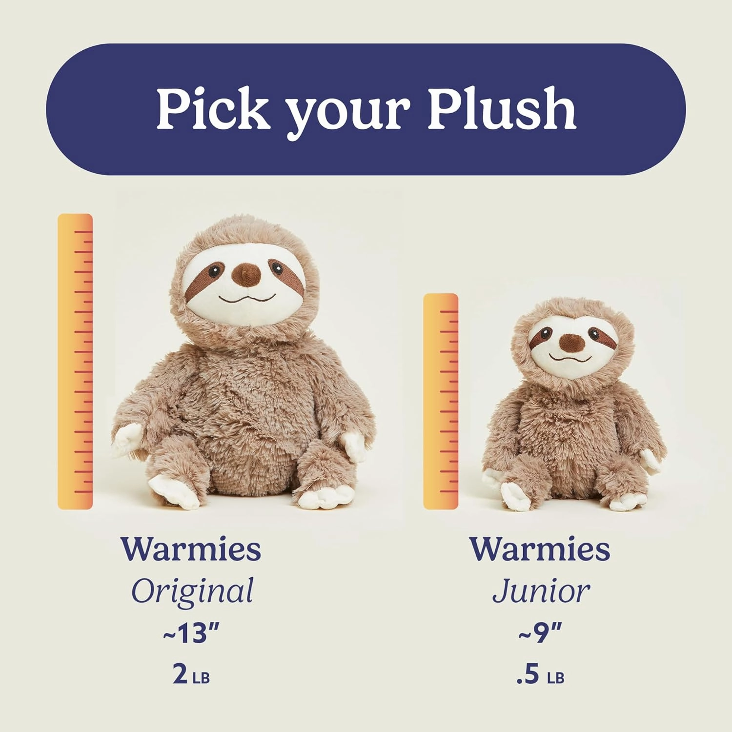 warmies Junior Microwavable & Weighted Stuffed Animals, Sloth - Heated Stuffed Animal Plushie for Warmth & Comfort - Cute Soft Plush Toys for Adults & Children (Boys, Girls, Babies & Toddlers)
