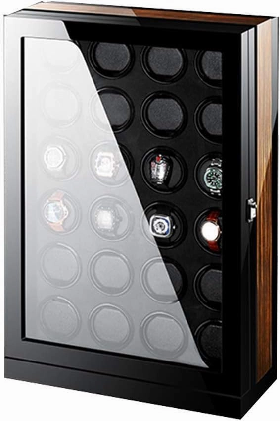 Watch Winder Touch Display Japan Silent Motor Wood Piano Finish Automatic Box Winding Spaces with LED Elegant Showcase Watch Winder Storage Display Box (A 24 0)