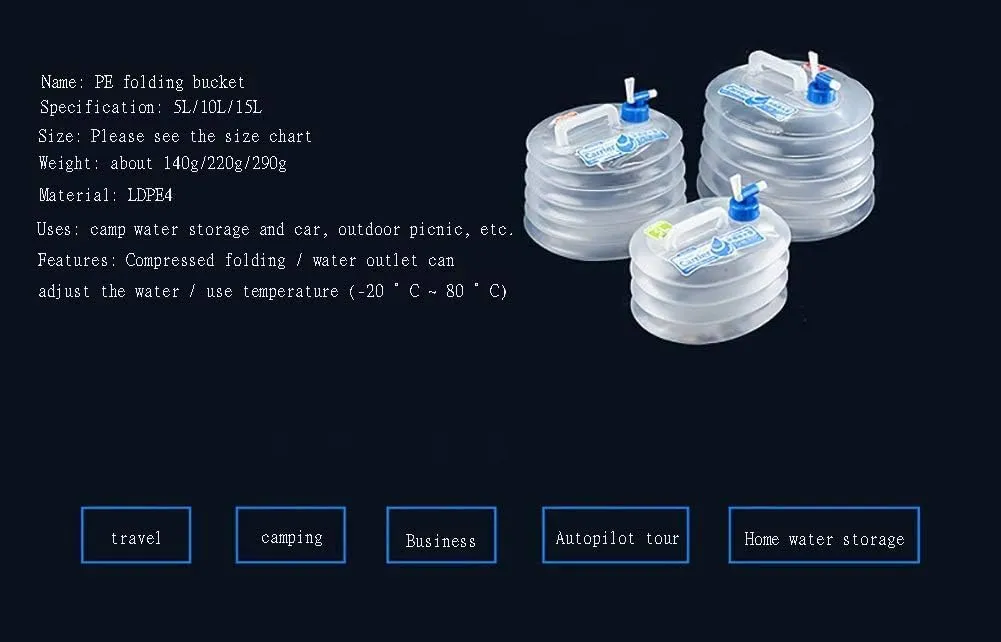 Water Container,Camping Water containers, Water Container Portable Collapsible Telescopic Barrel Storage Tank with tap Home Outdoor Bucket car Clean Drinking Water Storage Tank (Size : 10L) (Size : 5