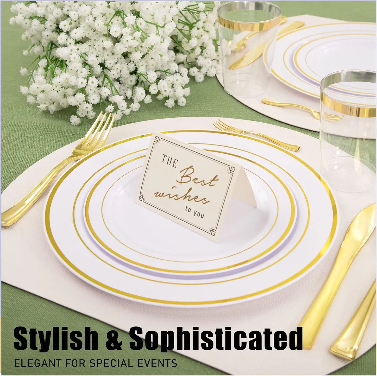 WDF300 Pieces Gold Plastic Silverware - Heavy Duty Disposable Gold Cutlery Set Plastic Gold Silverware Set Plastic Includes 100 Forks, 100 Spoons, 100 Knives for Party