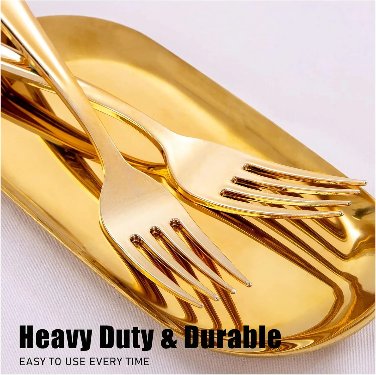 WDF300 Pieces Gold Plastic Silverware - Heavy Duty Disposable Gold Cutlery Set Plastic Gold Silverware Set Plastic Includes 100 Forks, 100 Spoons, 100 Knives for Party