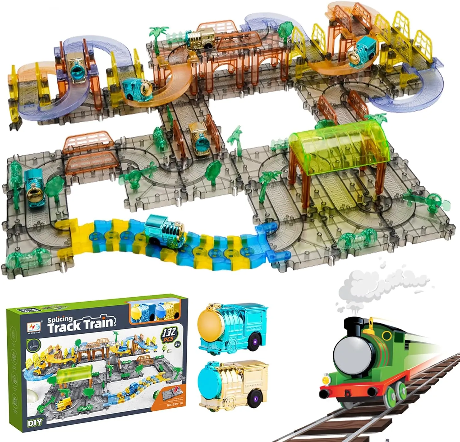 Wdmiya Train Set for Toddlers,92 Pcs Car Track Sets with Battery Operated, DIY Electric Kids Trains Toy, Birthday Gift for Boys Girls & Toddlers 3 4 5 6 7 8 Year Old (132pcs)
