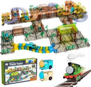 Wdmiya Train Set for Toddlers,92 Pcs Car Track Sets with Battery Operated, DIY Electric Kids Trains Toy, Birthday Gift for Boys Girls & Toddlers 3 4 5 6 7 8 Year Old (132pcs)
