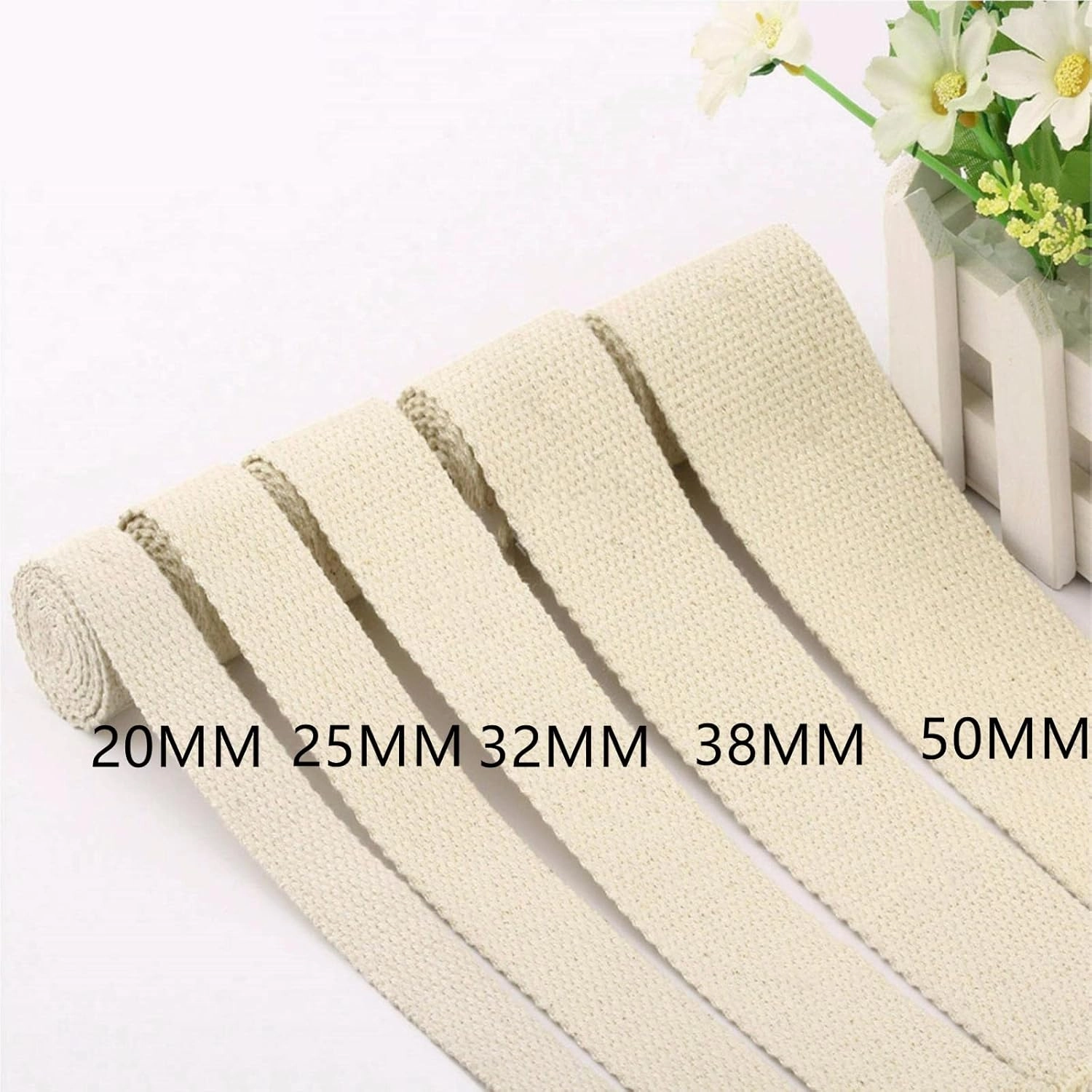 Webbing Strap, Upholstery Cotton Webbing for Bag Straps Rucksack Backpacks Luggage Cargo Strapping Belts, 10 Yards/lot