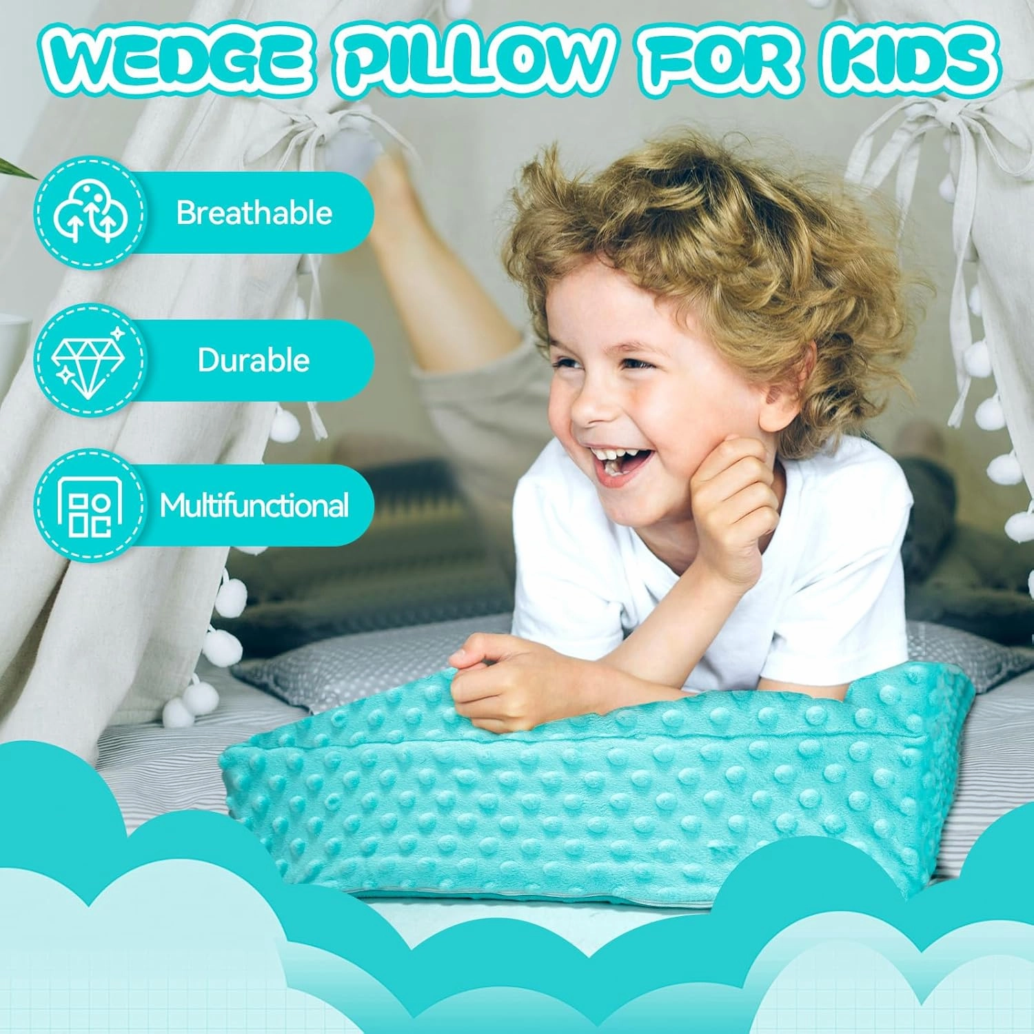 Wedge Pillow for Kids,Memory Foam for Back,Legs & Knees, Relaxation and Comfort, Soft and Breathable, Dot Texture Pillow for Reading Watching TV Gaming Sleeping, Fit for Sofa Floor Room