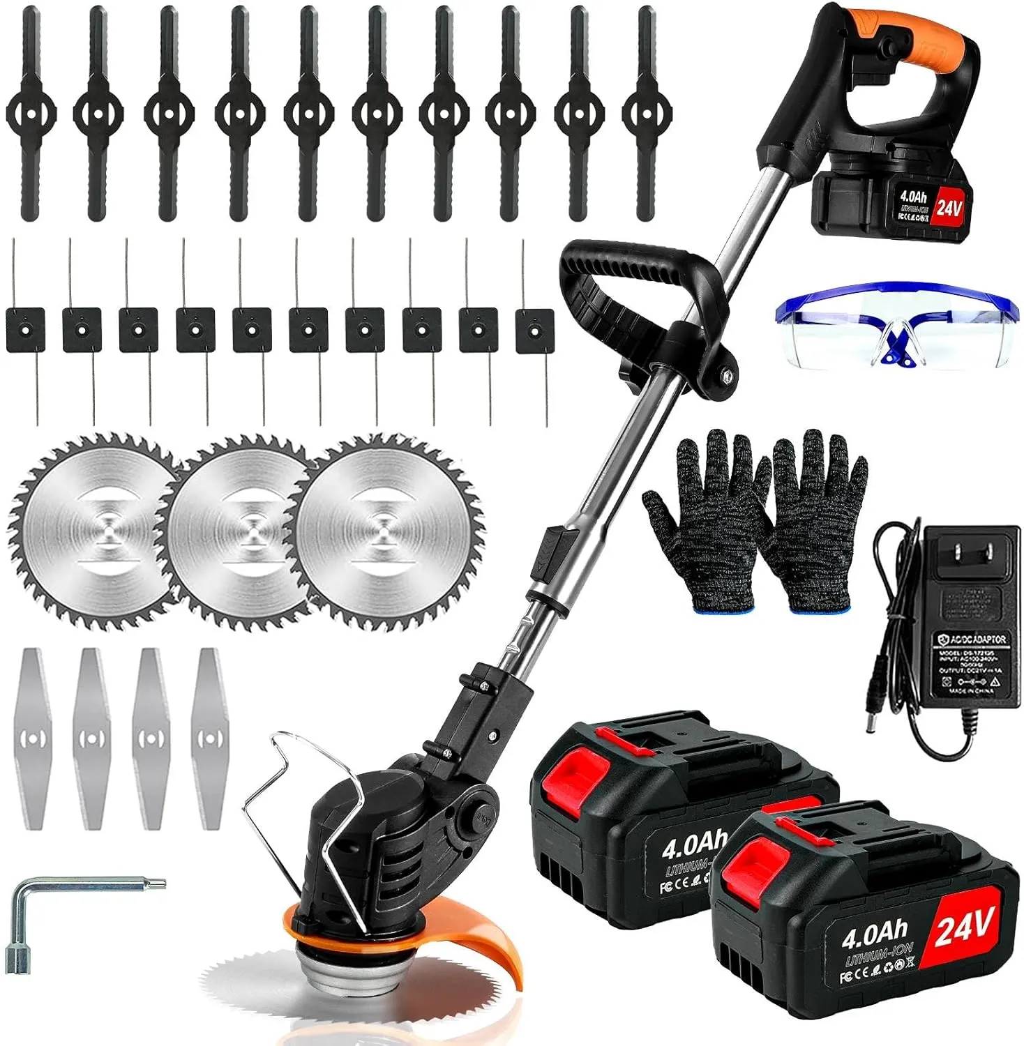 Weed Wacker Cordless,24v Electric Weed Eater Battery Powered,3 In 1 Lightweight Grass Trimmer with 2 4.0 Ah Batteries & Charger, Height Adjustable Brush Cutter for Women,Lawn Care,Garden,Yard (Orange)