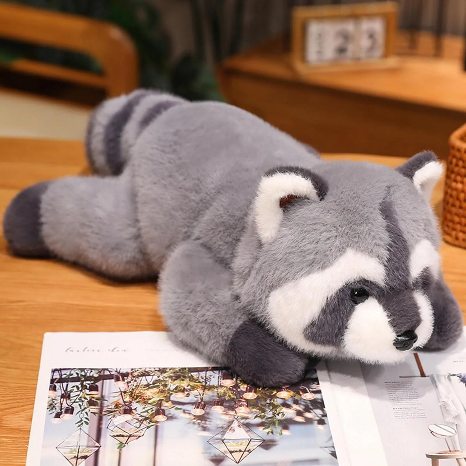 Weighted Raccoon Stuffed Animals,17 Inch Soft Raccoon Plush Toys Cute Raccoon Cuddly Body Pillow Hug Sleeping Fluffy Wild Animal Toys Bed Decor Plushie Doll Gift for Birthday Kids Girls Boys
