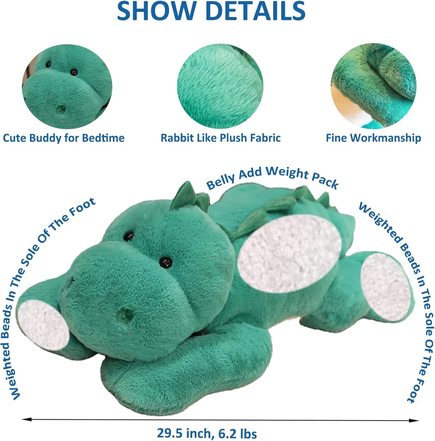 Weighted Stuffed Animals, 29.5" 6.2lbs Weighted Dinosaur Plush Cute Dinosaur Stuffed Animal Dinosaur Weighted Plush Animals Pillow Toy