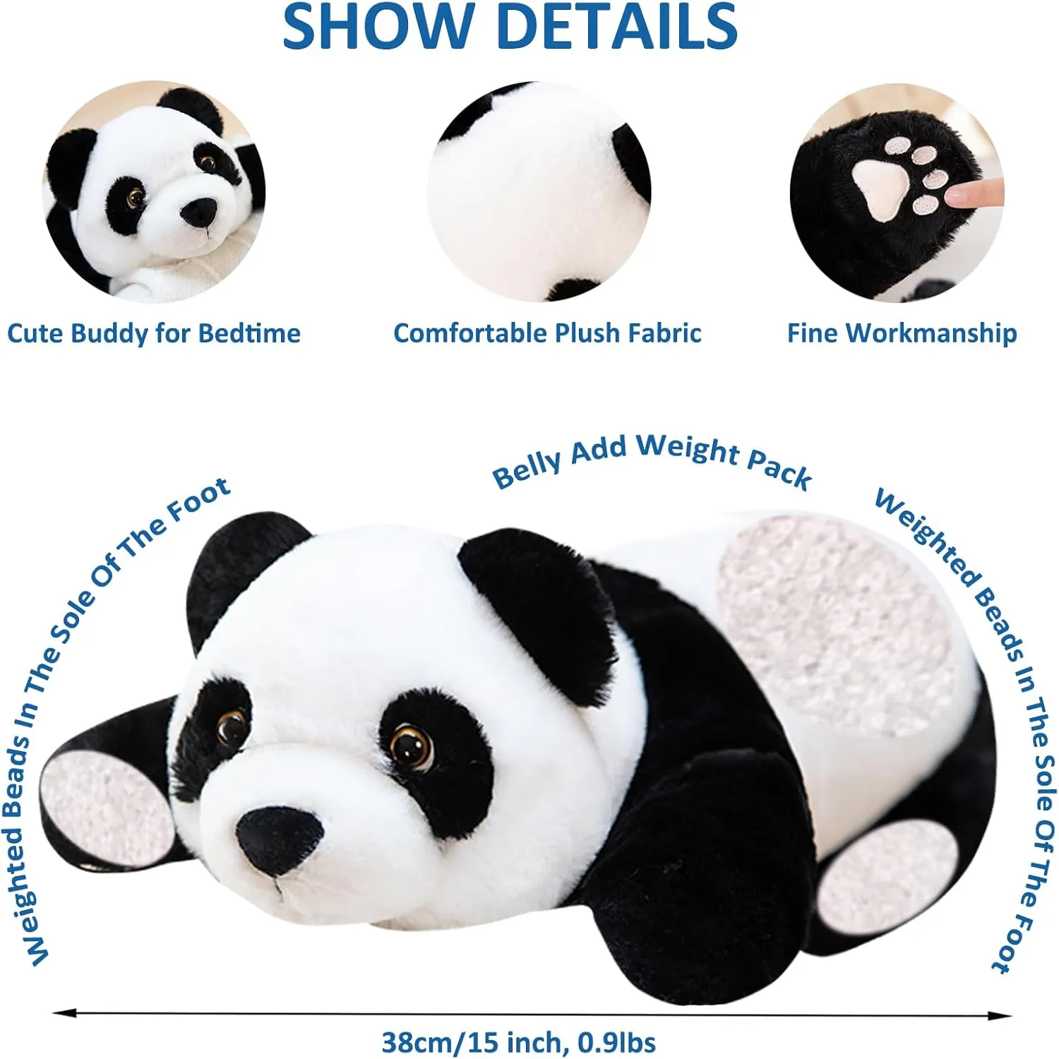 Weighted Stuffed Animals, Panda Plush Cute Panda Weighted Plush Animals Pillow Toy Gifts for Kids Adults, 15 inch