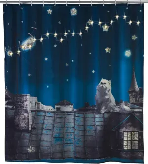 WENKO Shower Curtain, Bath Curtain, Washable Fabric Shower Curtain, Polyester Shower Curtain Liner, Bathtub Curtain, Decorativ Design Cat 70.9 x 78.7 in