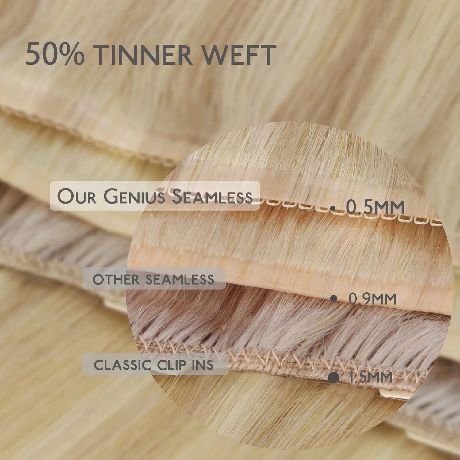 WENNALIFE Genius Seamless Clip in Hair Extensions Human Hair 7pcs Ultra Invisible 50% Thinner Seamless Hair Extensions Clip In Light Blonde Highlighted Golden Blonde Real Human Hair