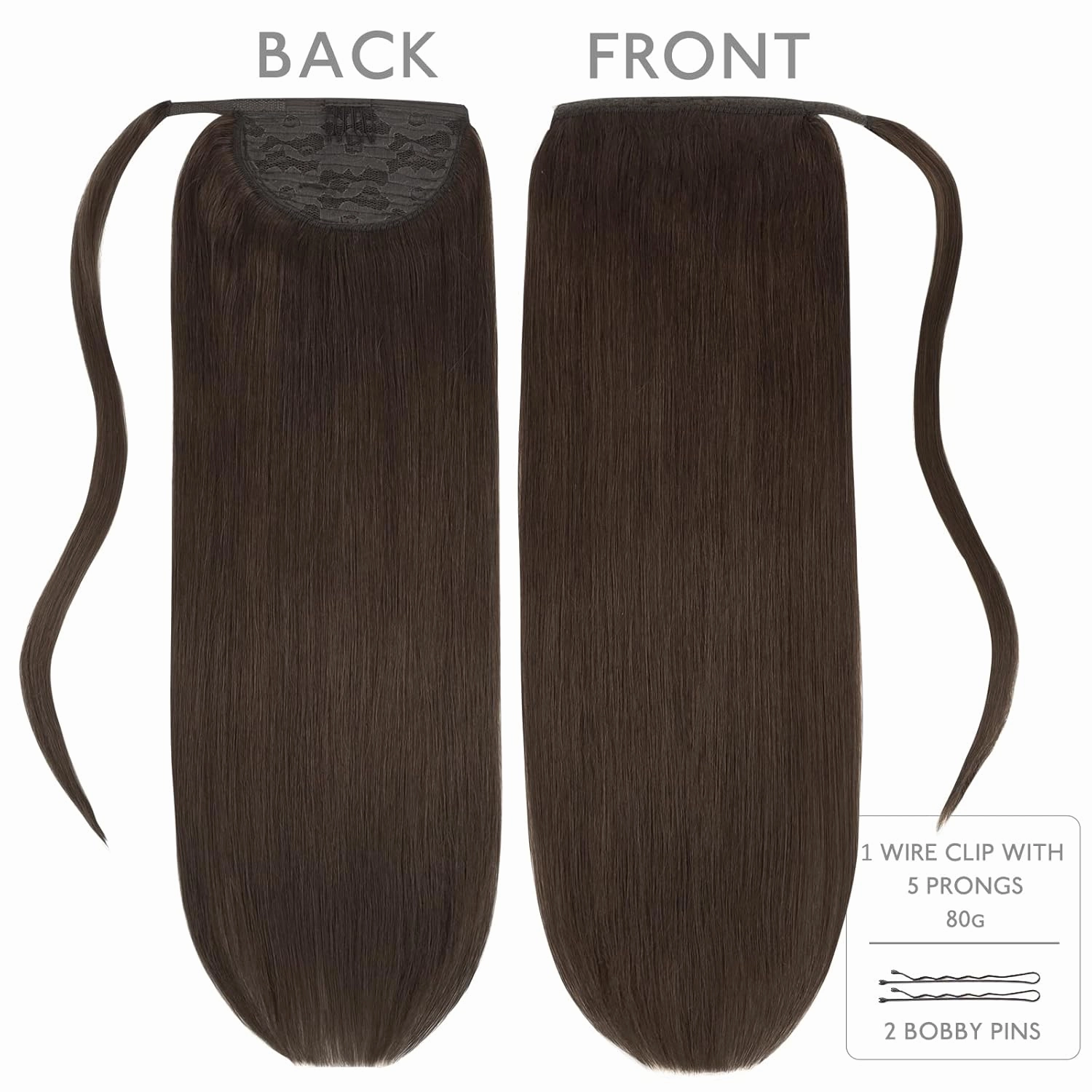 WENNALIFE Ponytail Hair Extension, 14 Inch 75g Light Dark Brown Ponytail Extension Human Hair Clip in Wrap Around Remy Human Hair Extension Hairpieces Real Human Hair