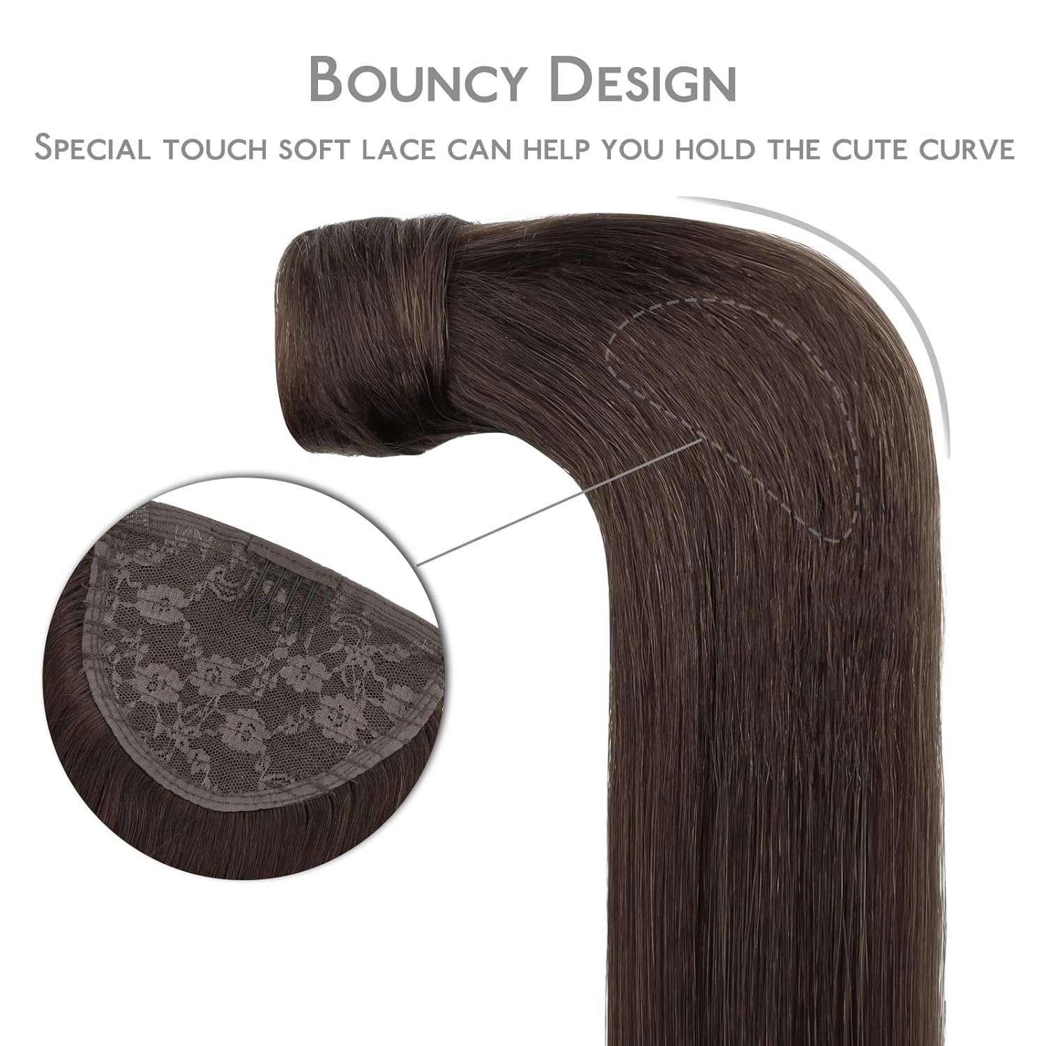 WENNALIFE Ponytail Hair Extension, 14 Inch 75g Light Dark Brown Ponytail Extension Human Hair Clip in Wrap Around Remy Human Hair Extension Hairpieces Real Human Hair