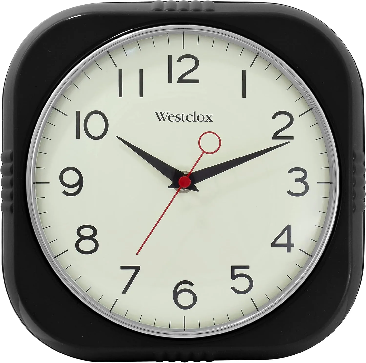 Westclox 1950s Retro Wall Clock – Bold 9.5" Display & Quiet Ticking | Mid-Century Decor for Kitchen & Living Room | Black/Square