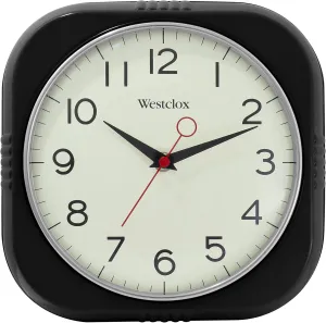Westclox 1950s Retro Wall Clock – Bold 9.5" Display & Quiet Ticking | Mid-Century Decor for Kitchen & Living Room | Black/Square
