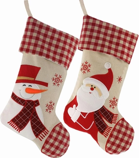Wewill Classic Christmas Stockings Set of 2 Santa Snowman Xmas Decor Party Favor for Family, 17-Inch (Style 2)