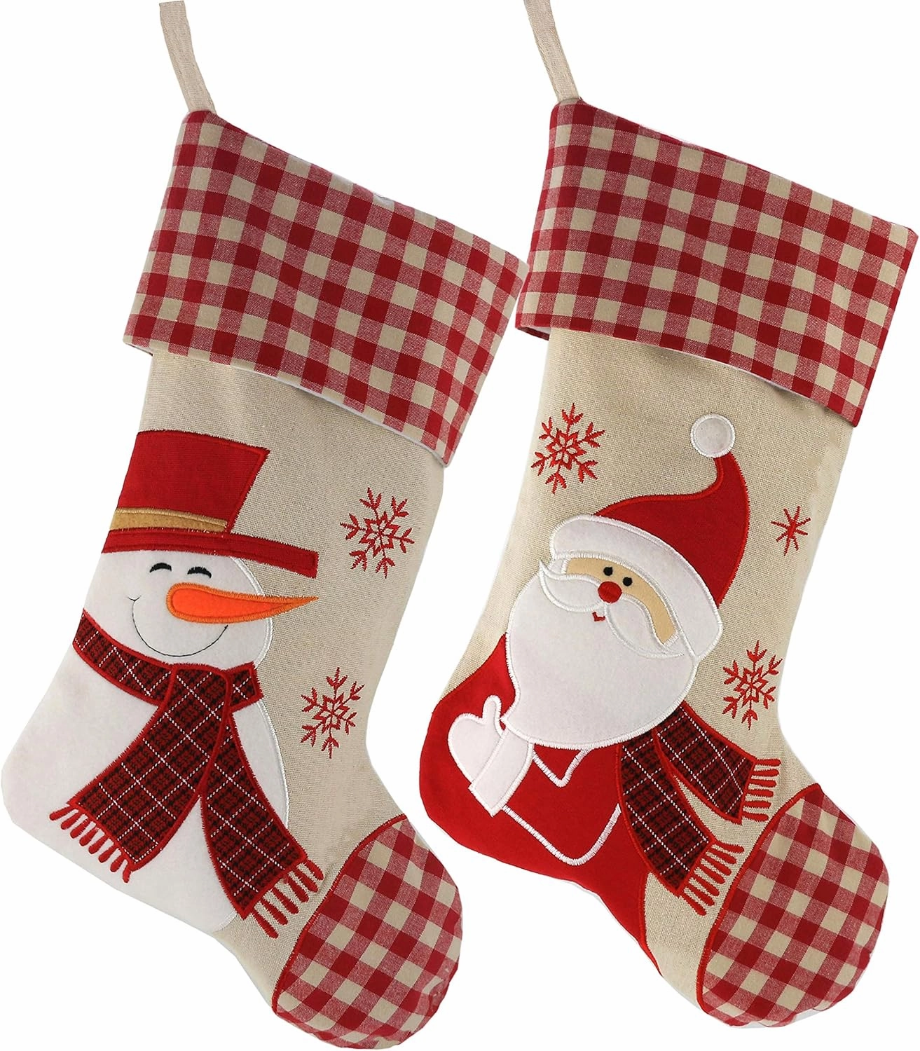 Wewill Classic Christmas Stockings Set of 2 Santa Snowman Xmas Decor Party Favor for Family, 17-Inch (Style 2)