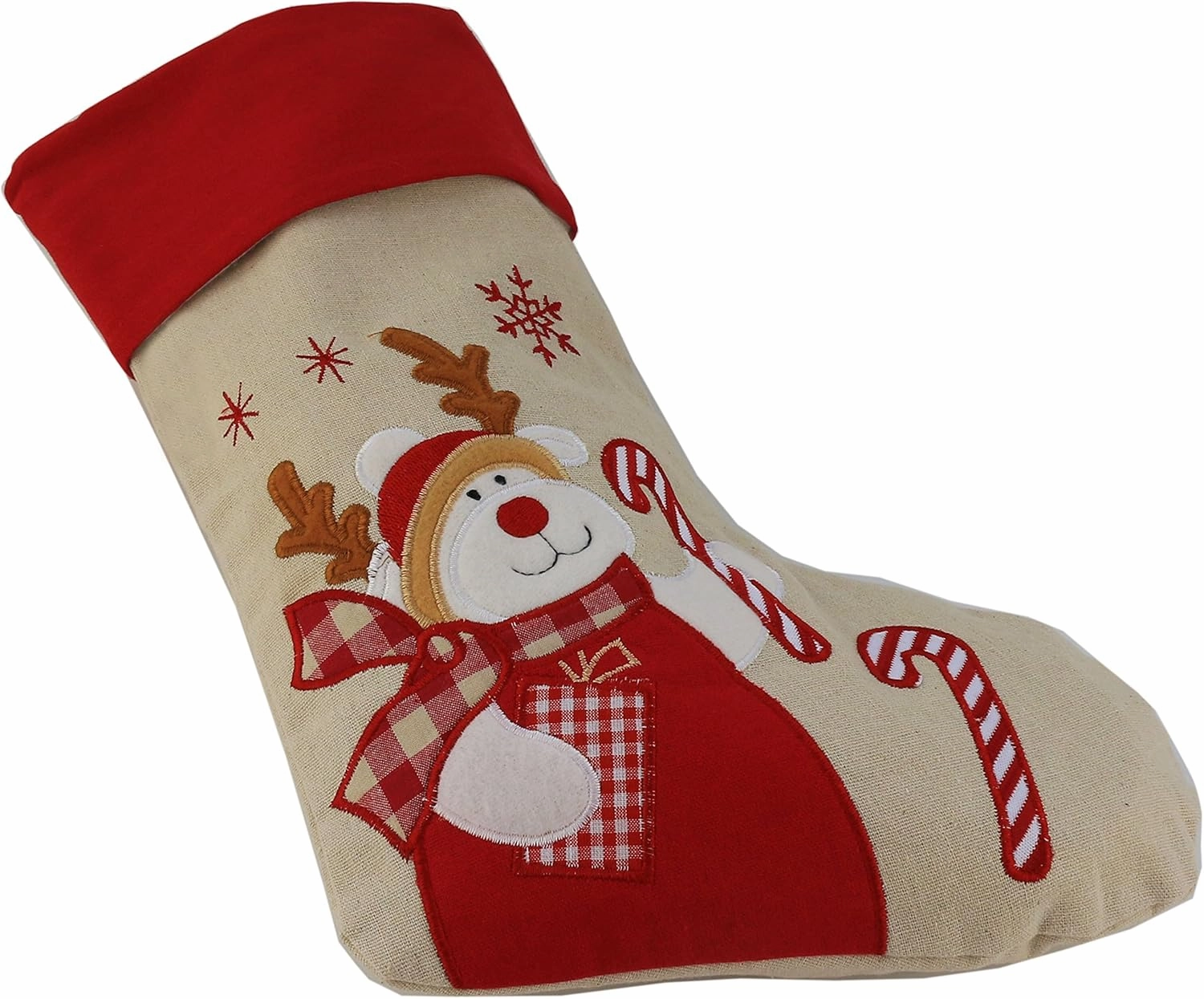 WEWILL Lovely Christmas Stockings Set of 3 Santa, Snowman, Reindeer, Xmas Character 3D Plush Linen Hanging Tag Knit Border, 17 Inch