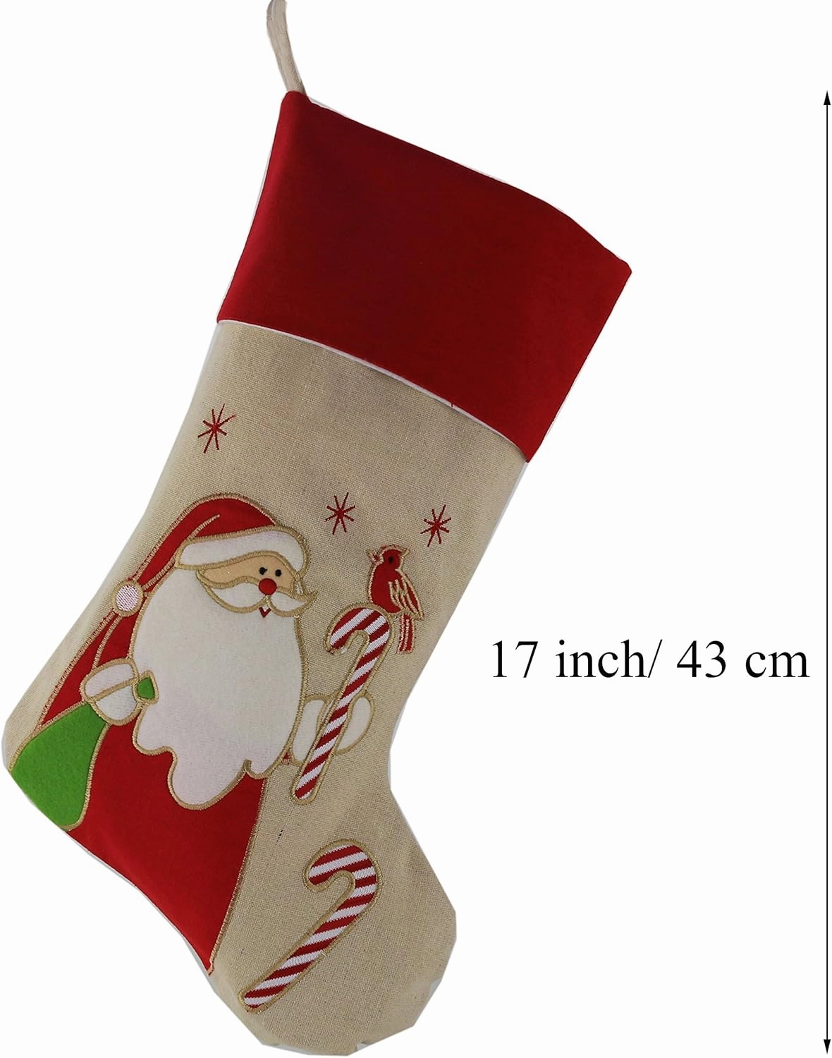 WEWILL Lovely Christmas Stockings Set of 3 Santa, Snowman, Reindeer, Xmas Character 3D Plush Linen Hanging Tag Knit Border, 17 Inch