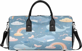 Whale Travel Duffle Bag for Women Men Foldable Waterproof Weekender Bag Carry on Tote for Overnight Sports Gym Cute Whale Rainbow