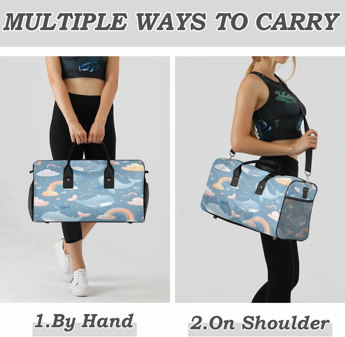Whale Travel Duffle Bag for Women Men Foldable Waterproof Weekender Bag Carry on Tote for Overnight Sports Gym Cute Whale Rainbow