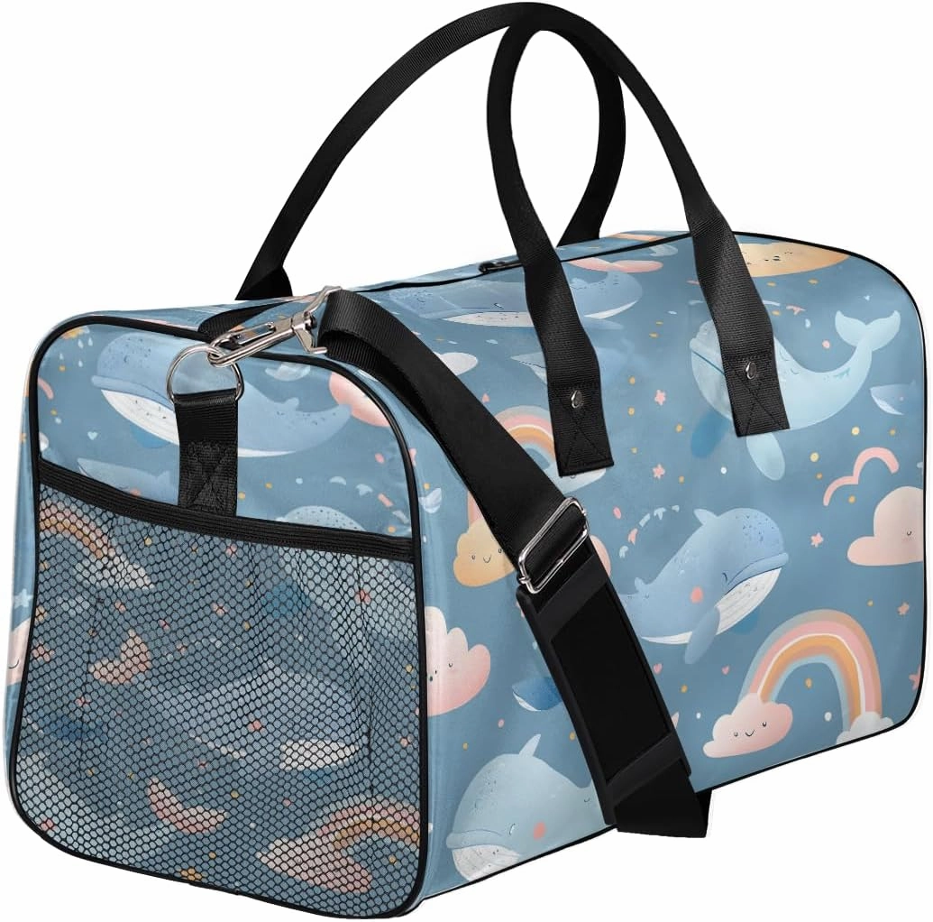 Whale Travel Duffle Bag for Women Men Foldable Waterproof Weekender Bag Carry on Tote for Overnight Sports Gym Cute Whale Rainbow
