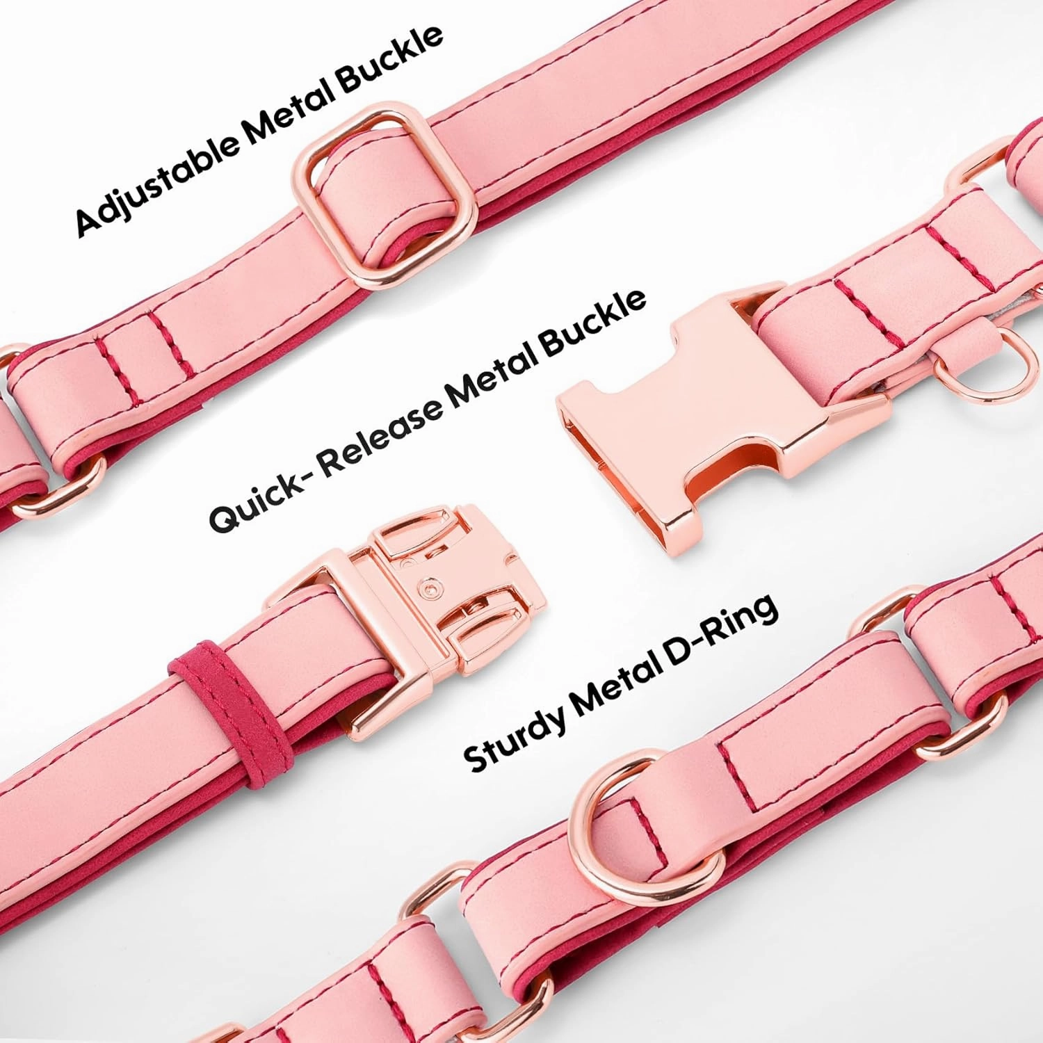 WHIPPY Vegan Leather Dog Collar No Slip Martingale Dog Collar with Quick Release Metal Buckle