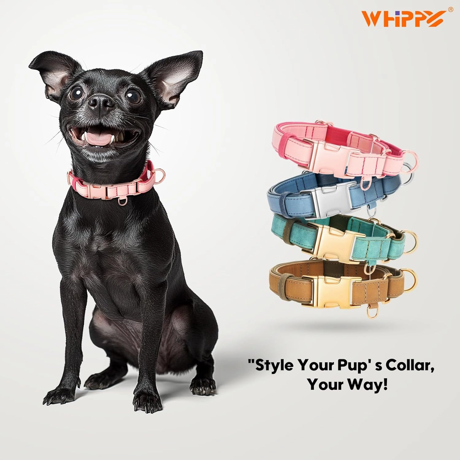 WHIPPY Vegan Leather Dog Collar No Slip Martingale Dog Collar with Quick Release Metal Buckle