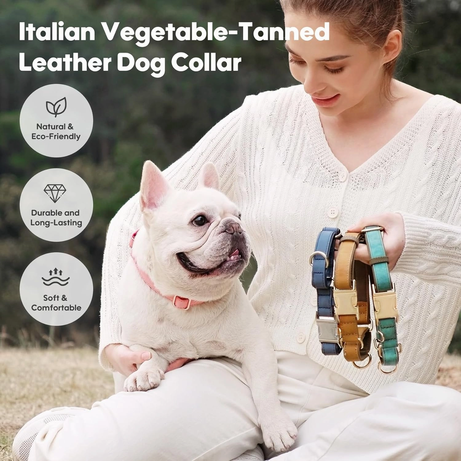 WHIPPY Vegan Leather Dog Collar No Slip Martingale Dog Collar with Quick Release Metal Buckle