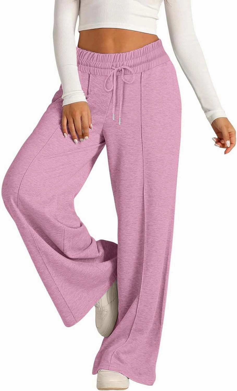 Wide Leg Sweatpants Women High Waisted Drawstring Yoga Casual Lounge Sweat Pants with Pockets