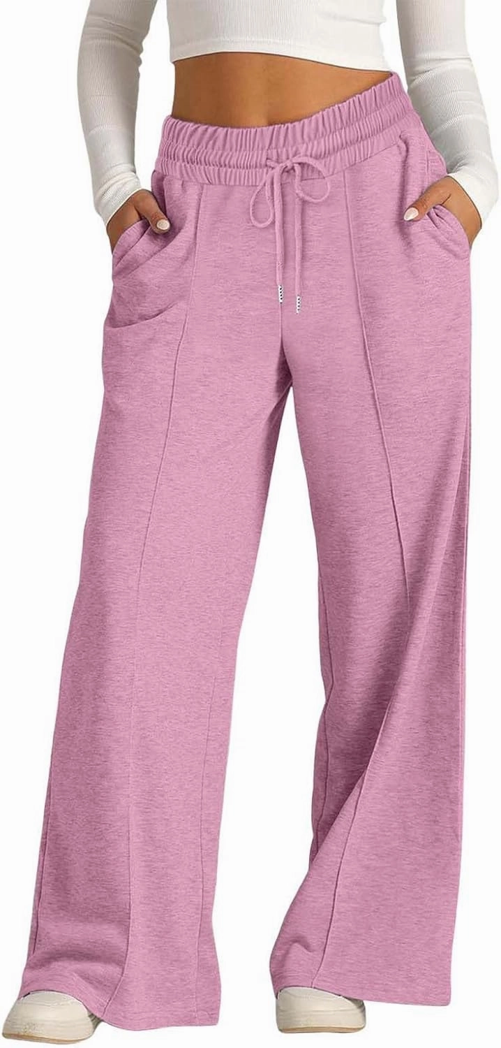 Wide Leg Sweatpants Women High Waisted Drawstring Yoga Casual Lounge Sweat Pants with Pockets