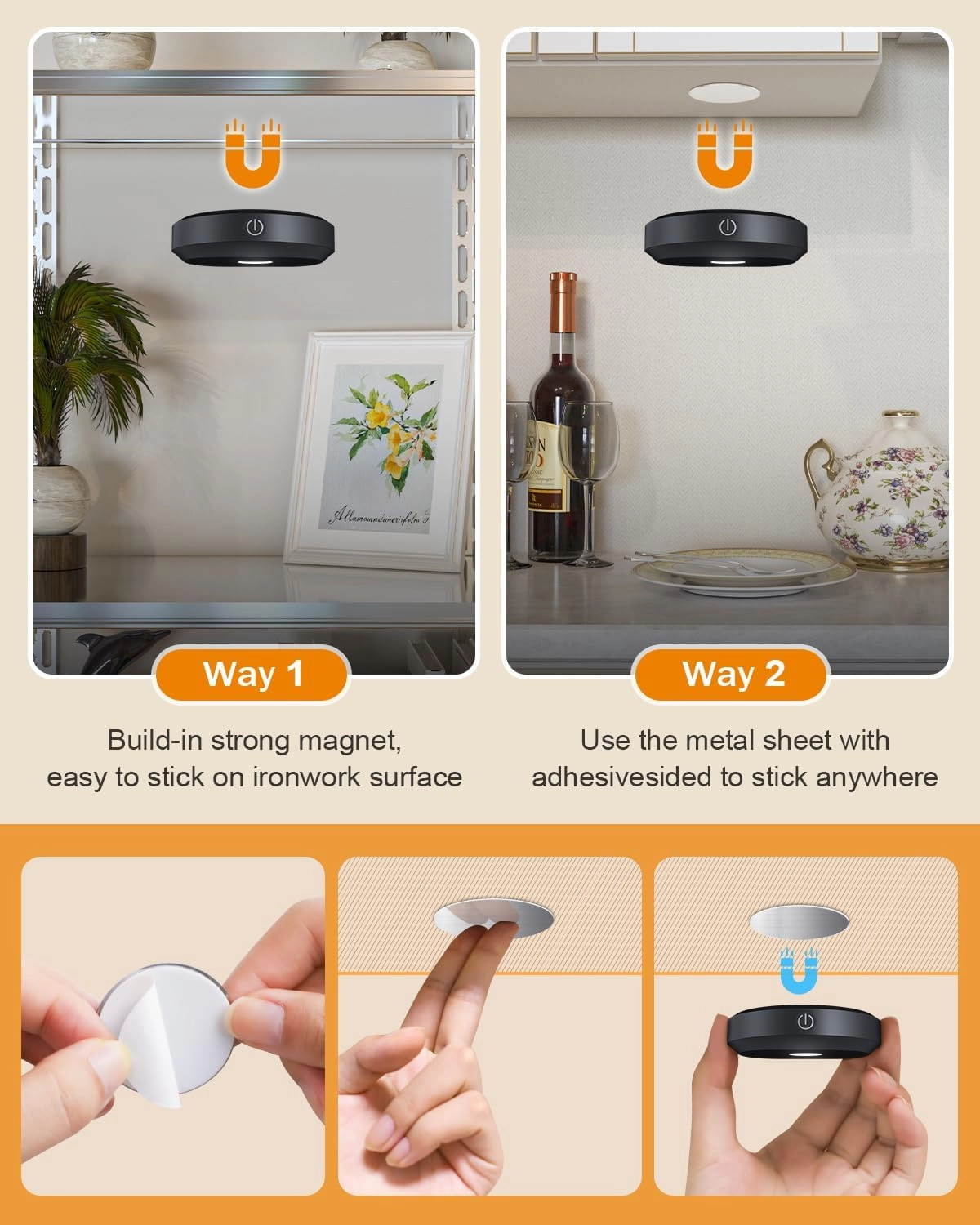 WILLED Under Cabinet Lighting Wireless,RGB Rechargeable Puck Lights with Remote Control,Battery Touch Tap Light with Timer Function,Stick On LED Lights for Kitchen,Cabinet,Counter,Closet,Shelf,6 Pack
