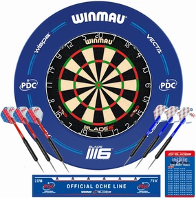 WINMAU Blade 6 PDC Dartboard Surround Set with Darts Oche Stripe and Checkout Card