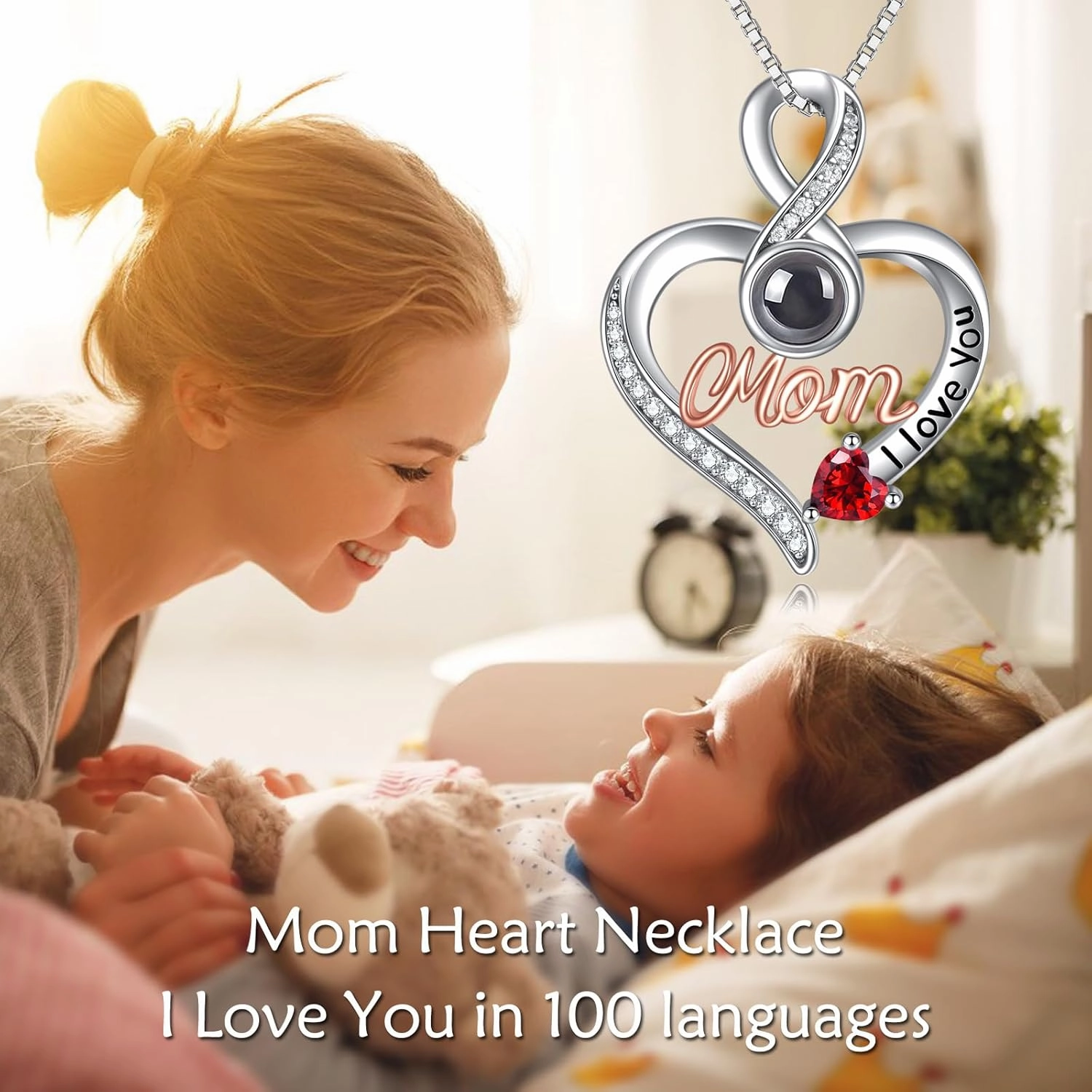 WINNICACA Gifts for Women, Sterling Silver Mom Daughter Necklace, I Love You Mom Jewelry Birthday Mothers Day Jewelry Gifts for Mama Mother Grandma Daughter