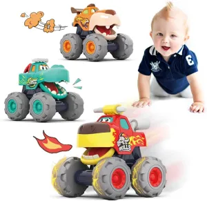 Woby Monster Truck Car Toys for 12-18 Months Baby,1-2 Birthday Gifts Toys,3 Pack of Friction Powered Pull Back Animal Cars Vehicles