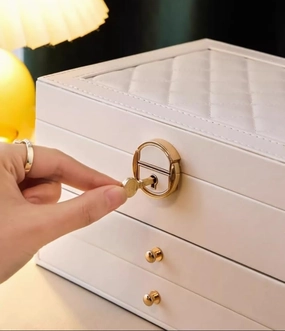 Women Jewelry Box,Light Luxury Luxury Diamond Grid PU Leather Jewelry Box,Multilayer Jewelry Storage Rack for Ring Watch Earrings Jewelry Necklace Bracelet Holiday Gift (White Three Layer)