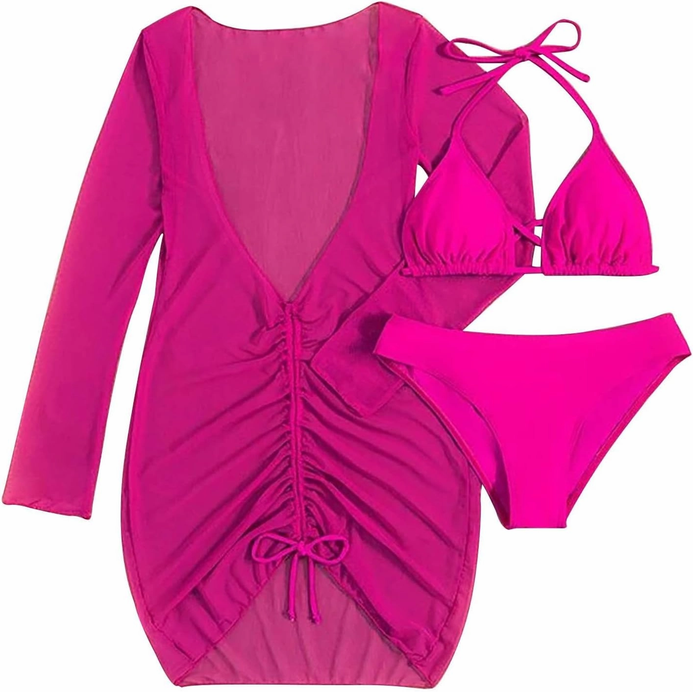 Women's 3 Piece Bathing Suits Halter Ring Bikini Set with Cover Up Skirts Swimsuits