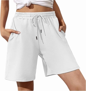 Women's Bermuda Shorts Long Cotton Loose with Pockets Knee Length for Yoga Casual Walking Exercise Shorts