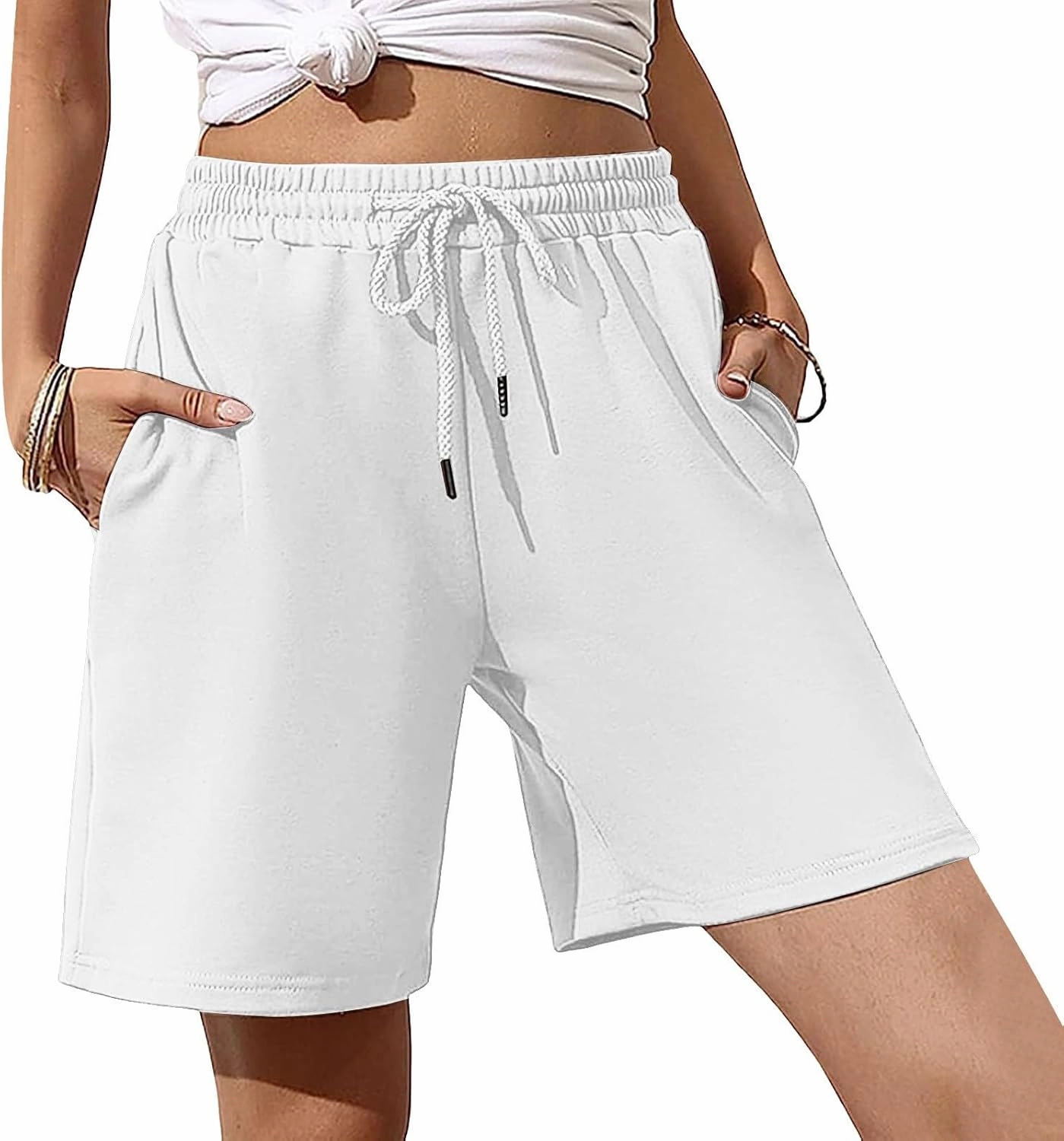 Women's Bermuda Shorts Long Cotton Loose with Pockets Knee Length for Yoga Casual Walking Exercise Shorts