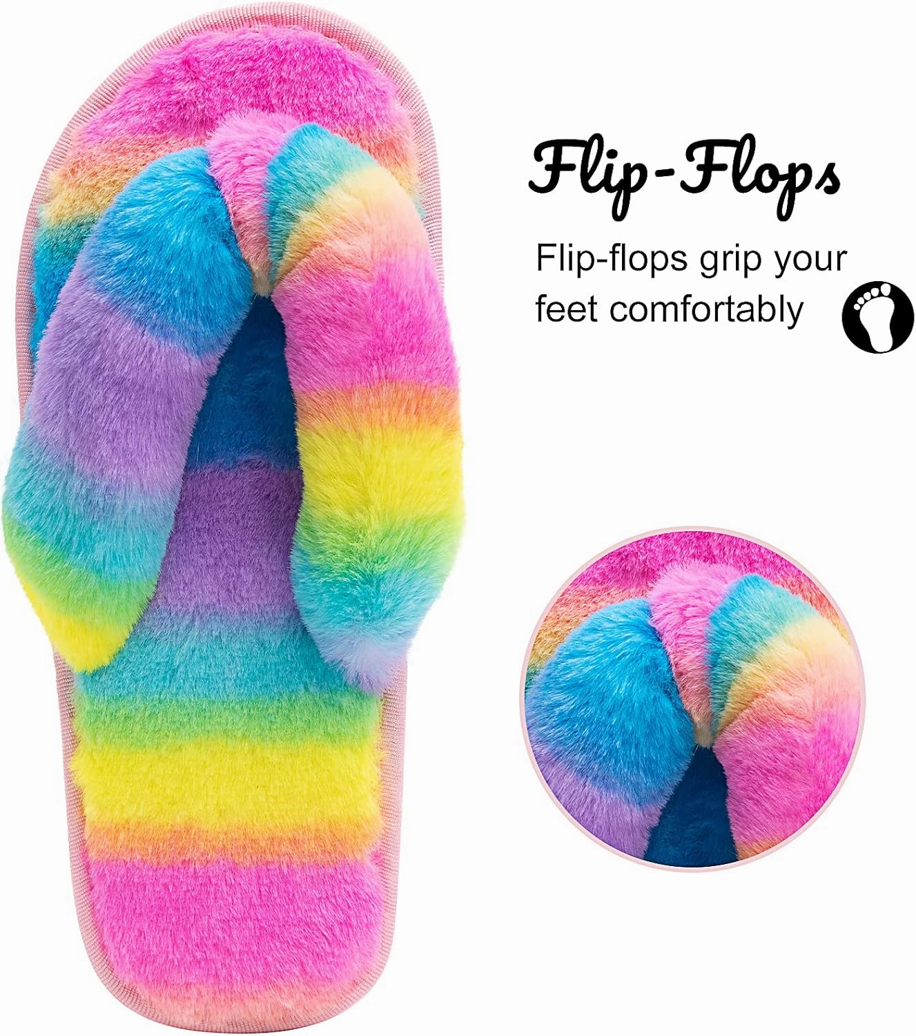 Women's Fuzzy Memory Foam Flip Flop Slippers Soft Comfy Open Toe Slip On Spa Thong Flat Sandals Ladies House Home Furry Sandal Slides Indoor Outdoor