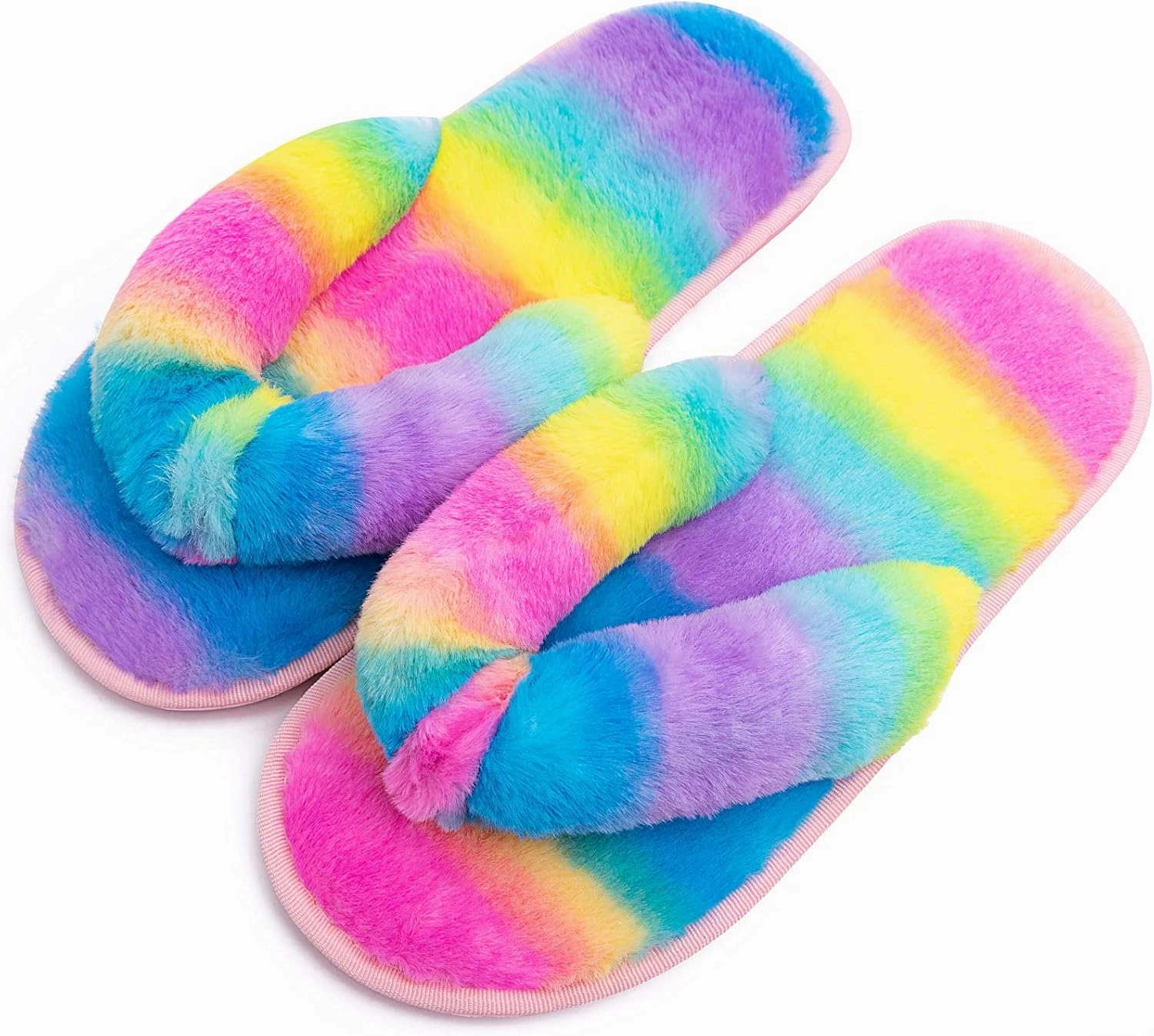 Women's Fuzzy Memory Foam Flip Flop Slippers Soft Comfy Open Toe Slip On Spa Thong Flat Sandals Ladies House Home Furry Sandal Slides Indoor Outdoor