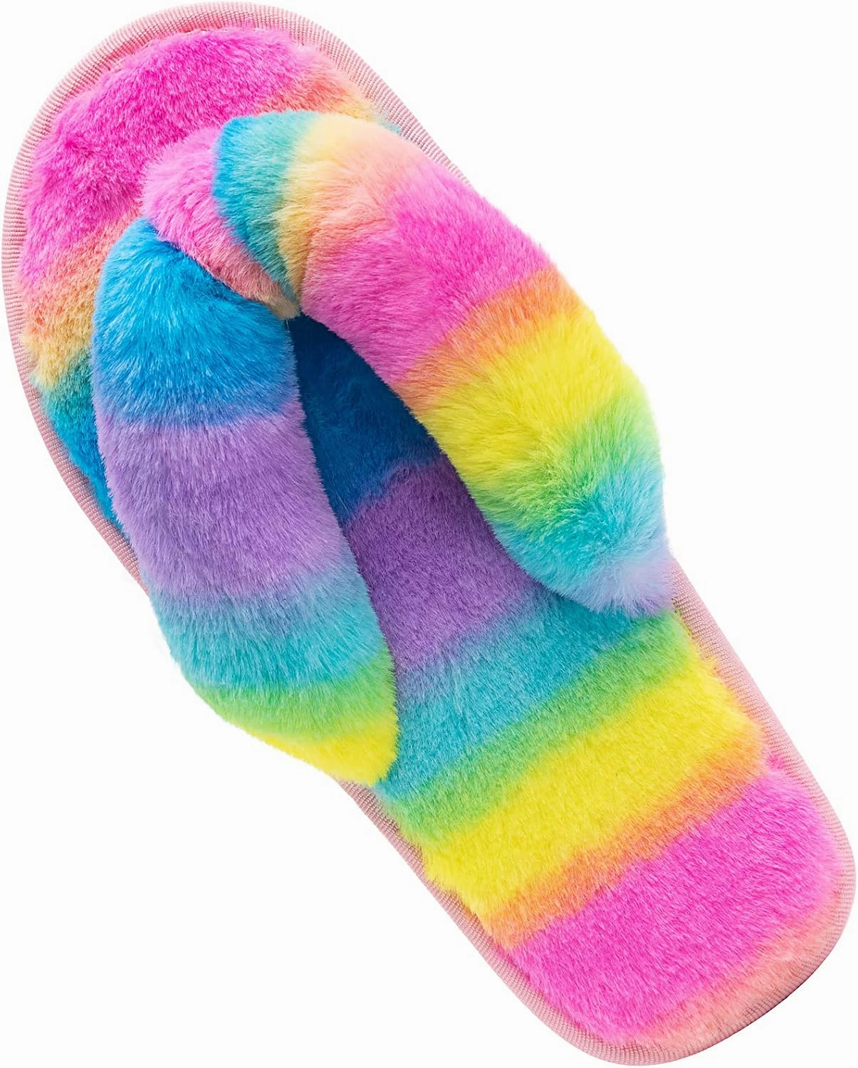 Women's Fuzzy Memory Foam Flip Flop Slippers Soft Comfy Open Toe Slip On Spa Thong Flat Sandals Ladies House Home Furry Sandal Slides Indoor Outdoor