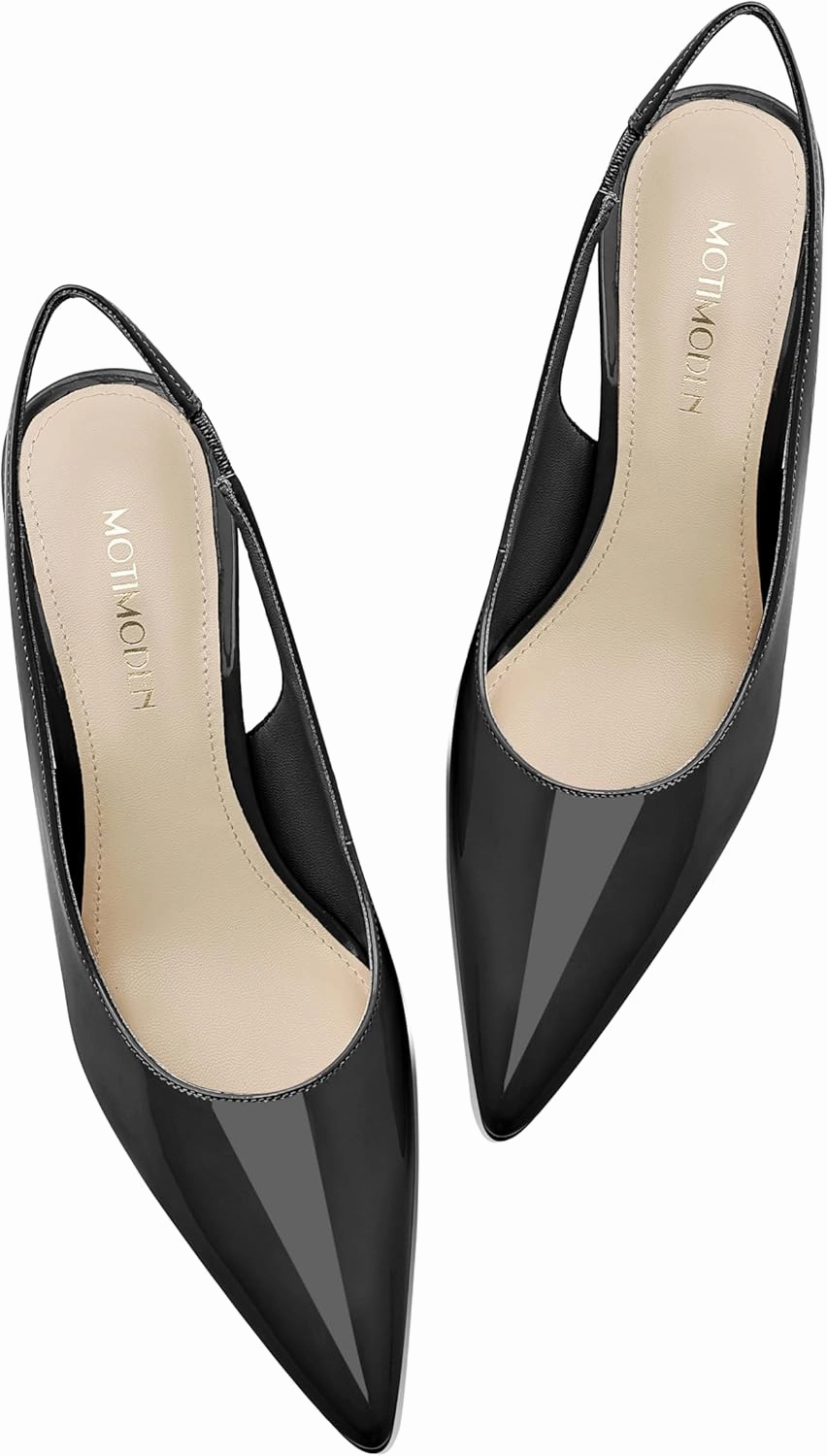 Women's Kitten Heel Slingback Pointed Closed Toe Pumps Dress Shoes for Women Low Stiletto Heels for Women Comfy Dressy Heels
