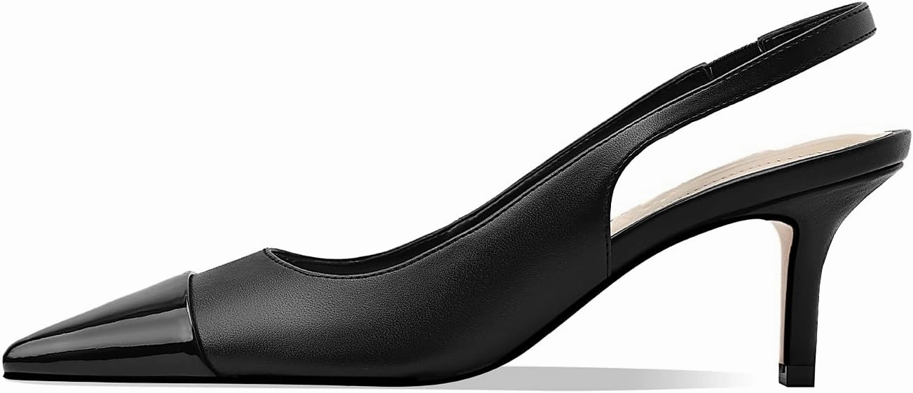 Women's Kitten Heel Slingback Pointed Closed Toe Pumps Dress Shoes for Women Low Stiletto Heels for Women Comfy Dressy Heels