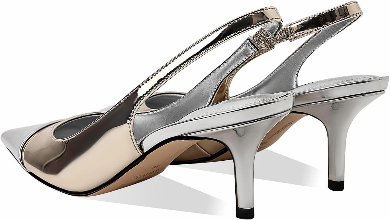 Women's Kitten Heel Slingback Pointed Closed Toe Pumps Dress Shoes for Women Low Stiletto Heels for Women Comfy Dressy Heels
