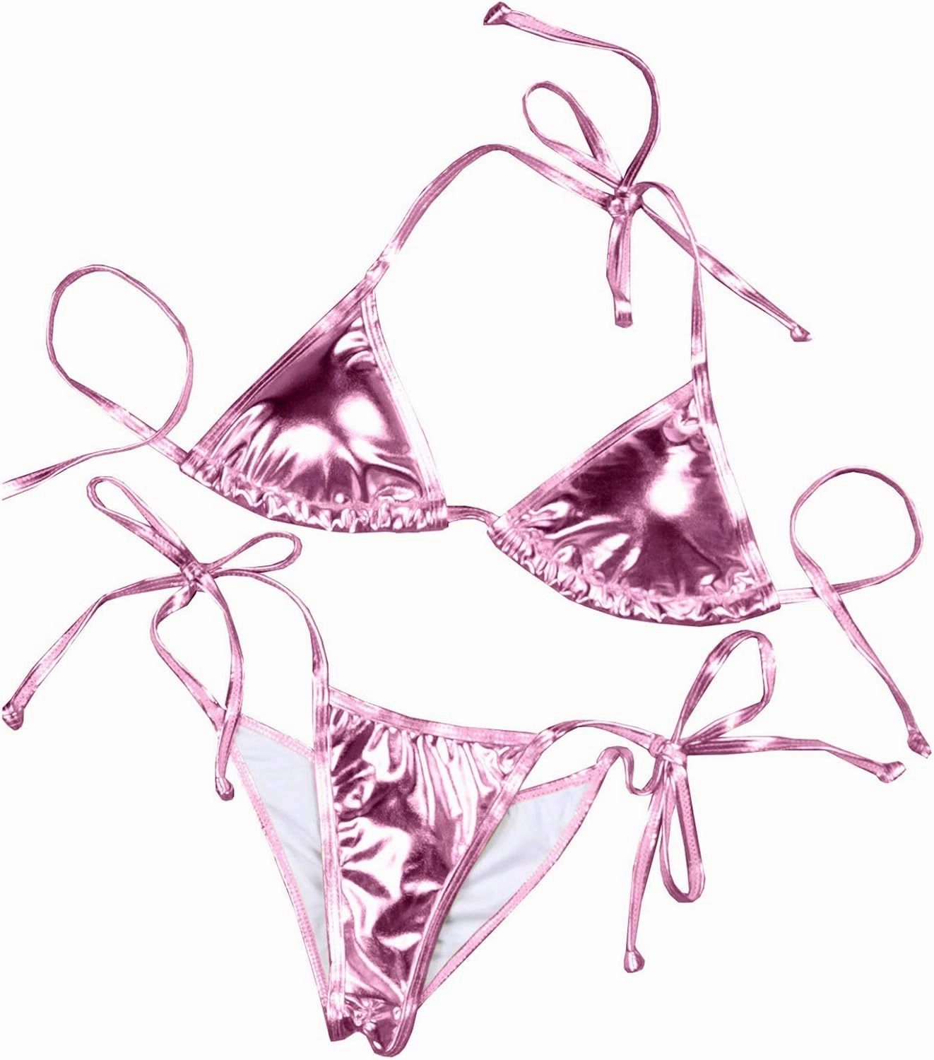 Women's Liquid Metallic Rainbow Bikini Sets Shiny String Padded Triangle 2 Pieces Swimsuit Set